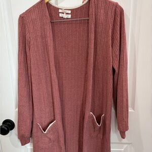 Blu Pepper Open-Front Ribbed Cardigan - Dusty Rose